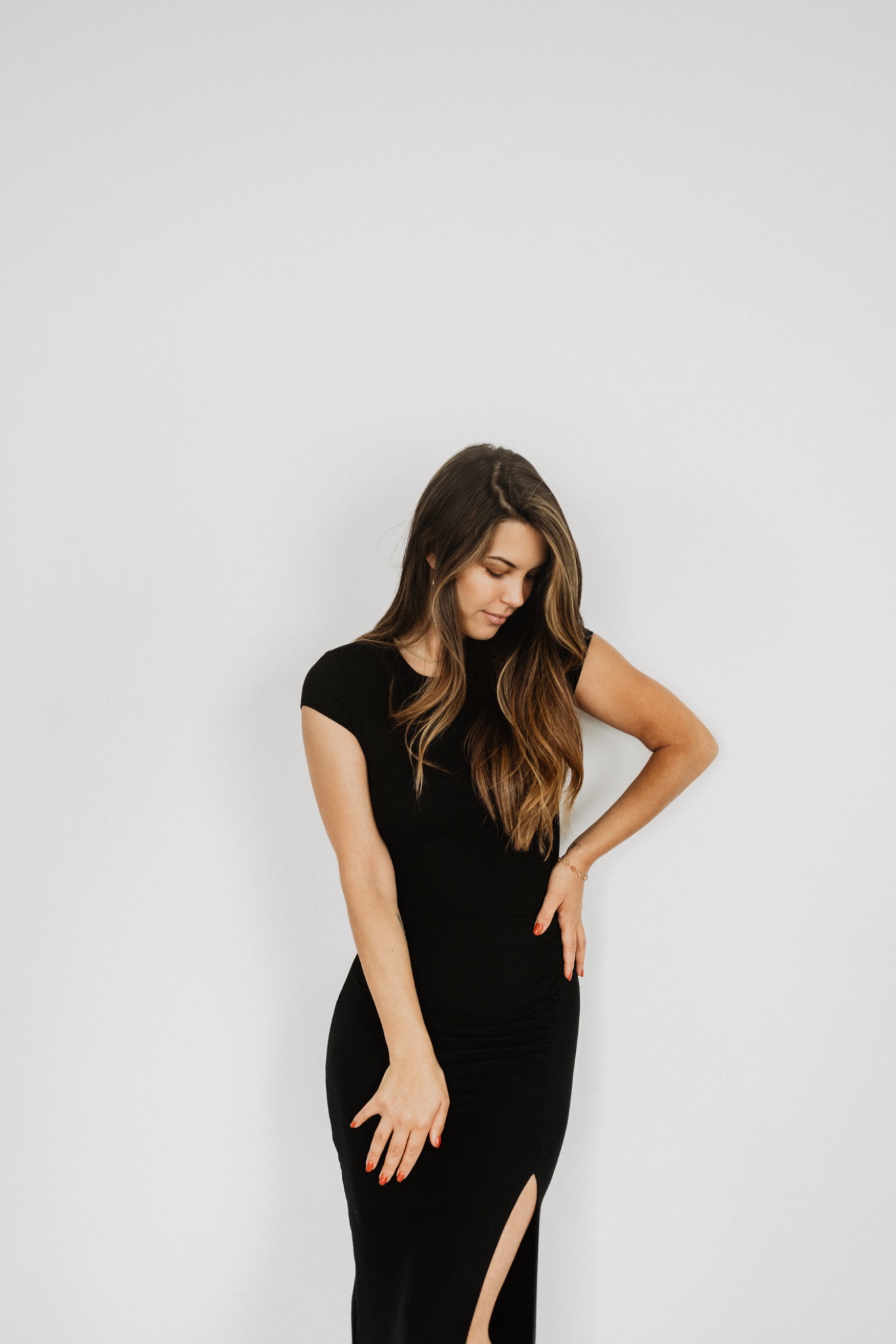 Sarah in a black dress